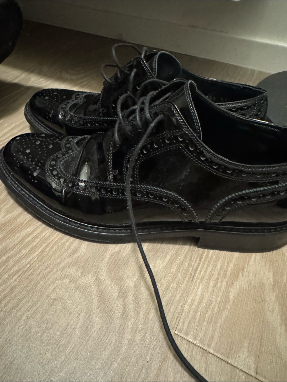 Saint Laurent Black Patent Leather Brogue Oxfords - Picture 5 of 6